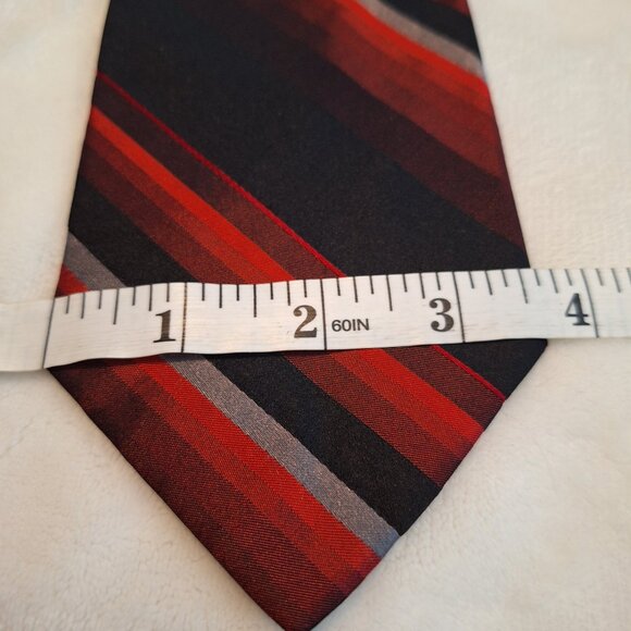 Ferucci Mens Neck Tie Red Burgundy Black White Striped 100% Silk Hand Made - Picture 2 of 6